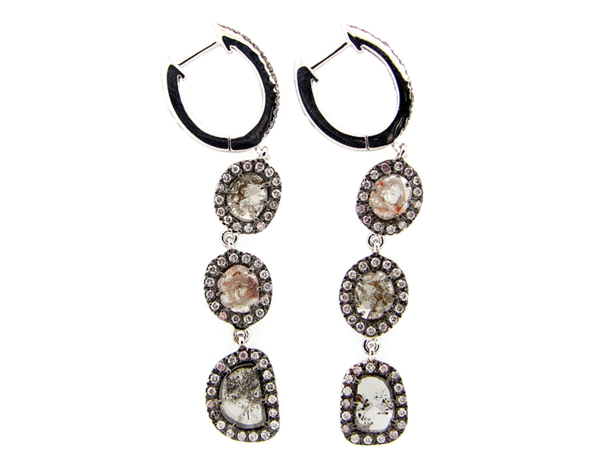 ROSE CUT SLICE BROWN DIAMOND EARRING, 18KW (N)