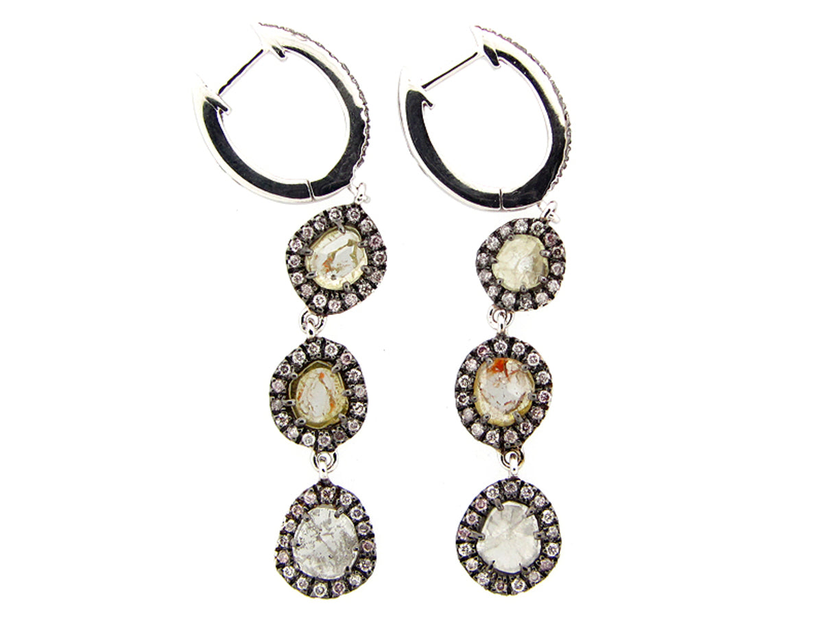 ROSE CUT SLICE GRAY DIAMOND EARRING, 18KW (N)