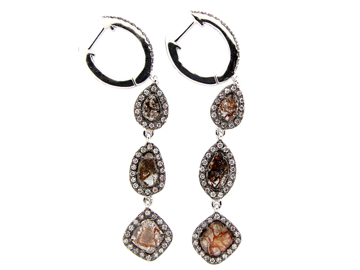 ROSE CUT SLICE BROWN DIAMOND EARRING, 18KW (N)