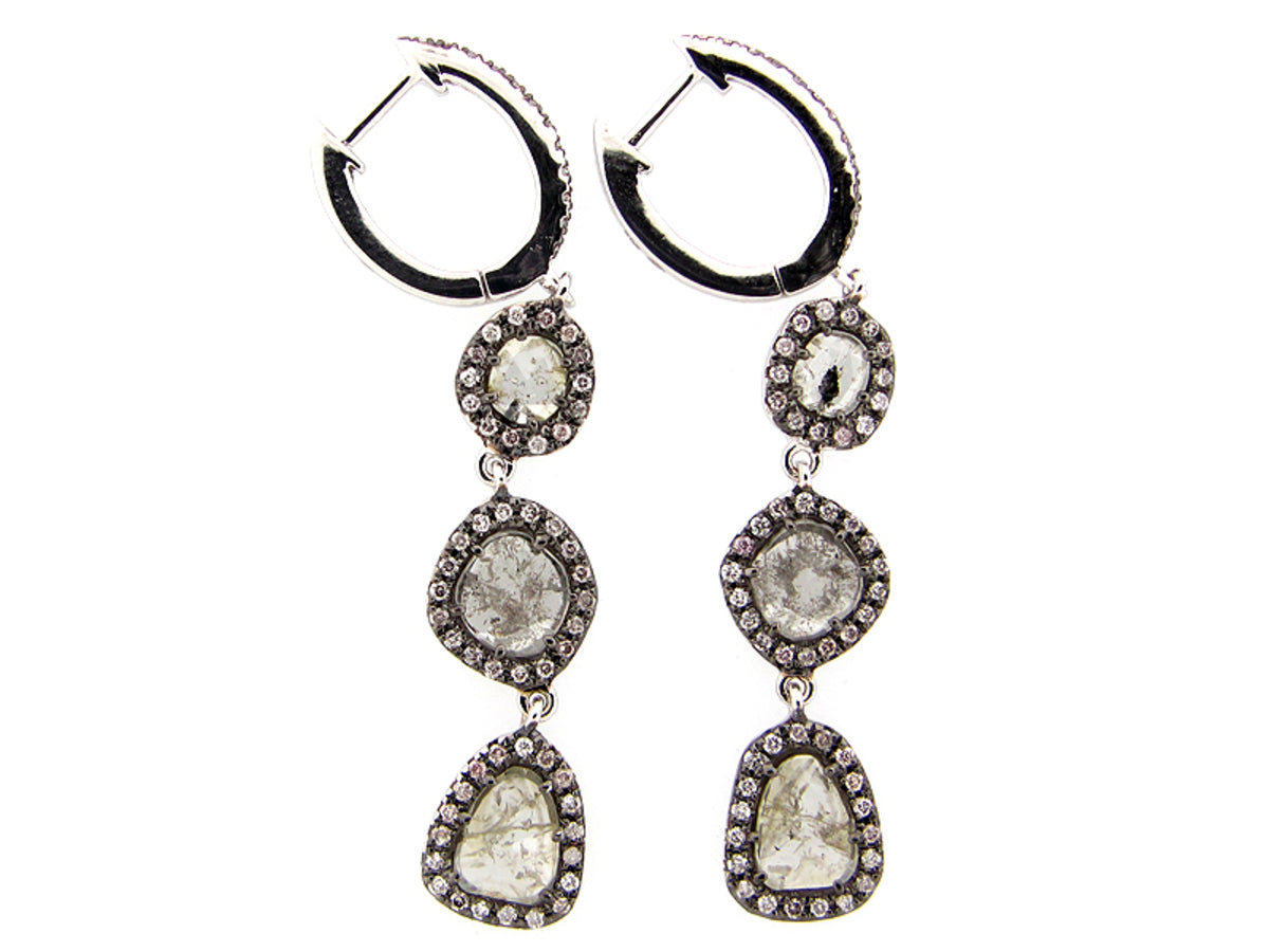 ROSE CUT SLICE GRAY DIAMOND EARRING, 18KW (N)