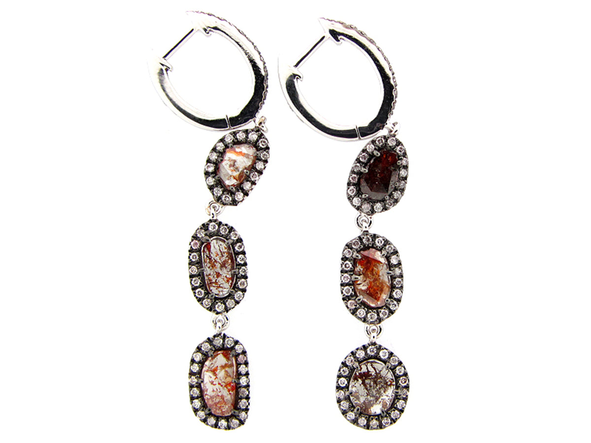ROSE CUT SLICE BROWN DIAMOND EARRING, 18KW (N)