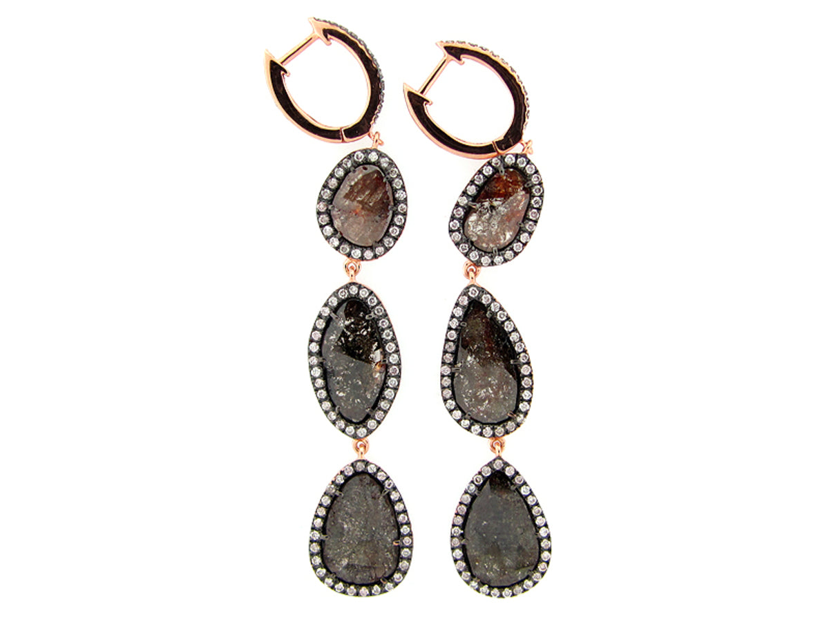 ROSE CUT SLICE BROWN DIAMOND EARRING, 18KR (N)
