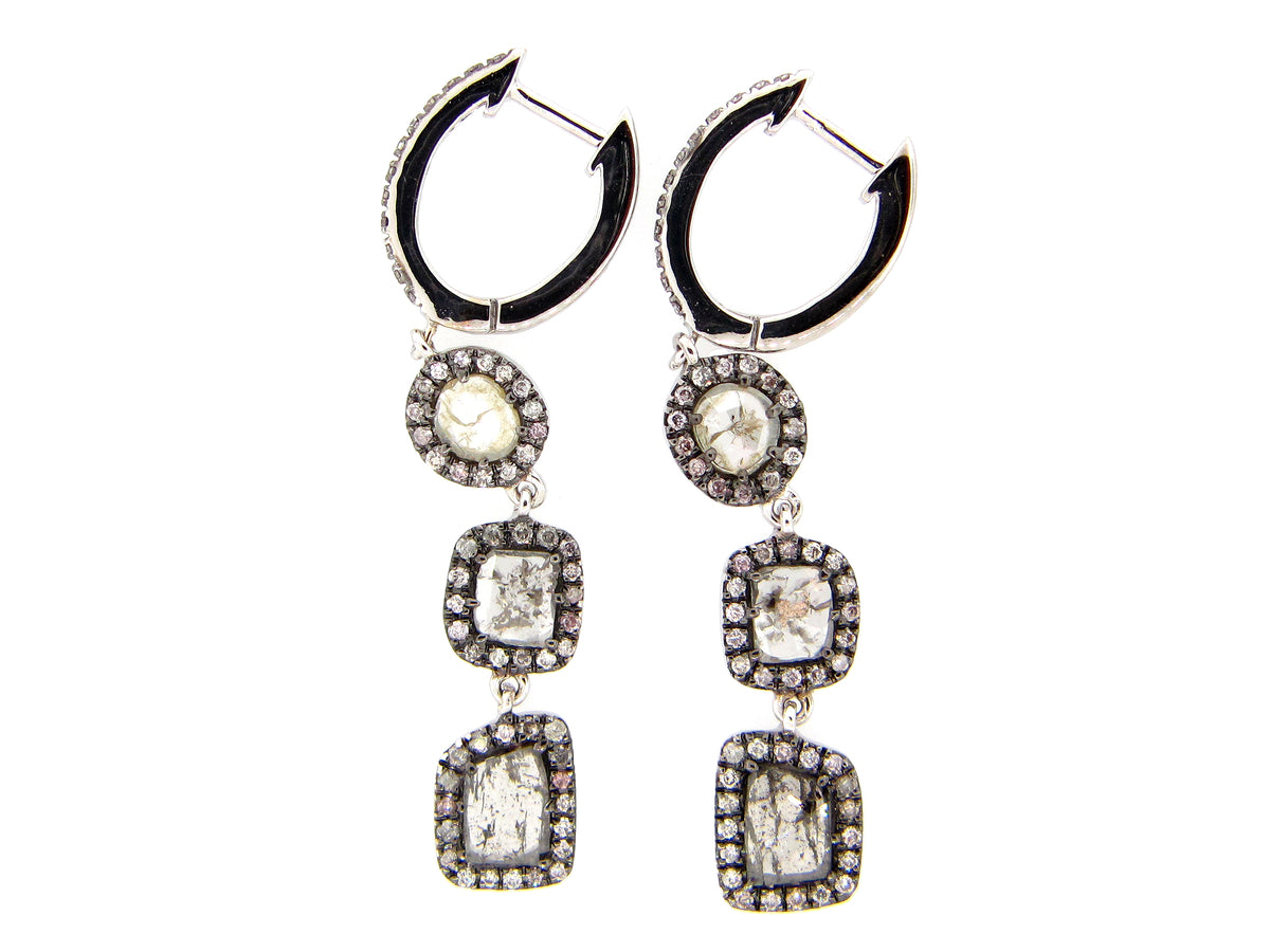 ROSE ROUGH CUT GRAY DIAMOND EARRING, 18KW (N)