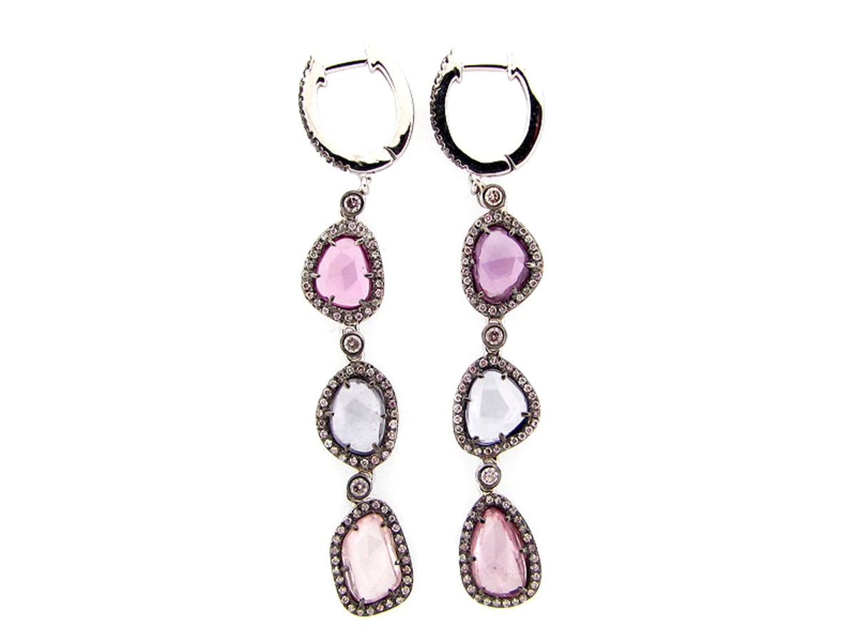 ROSE CUT FANCY SAPPHIRE & DIAMOND EARRING, 18KW (H/N)