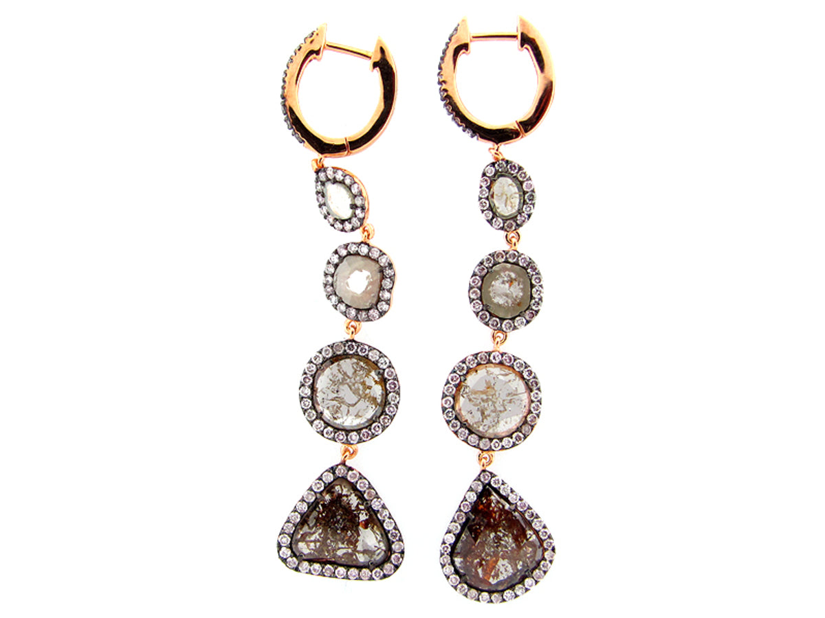 ROSE CUT SLICE FANCY COLOR DIAMOND EARRING 18KR (N)