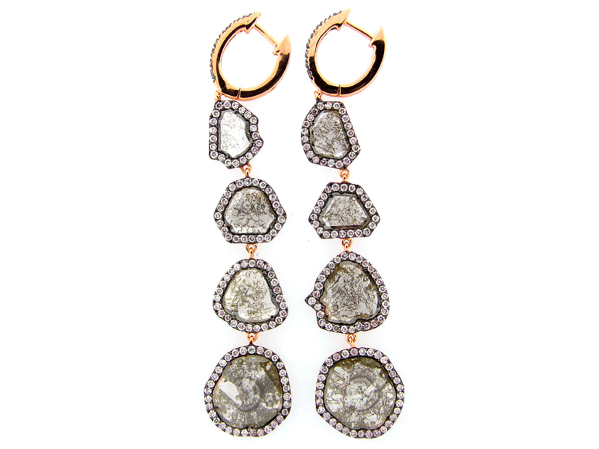 ROSE CUT SLICE FANCY COLOR DIAMOND EARRING 18KR (N)