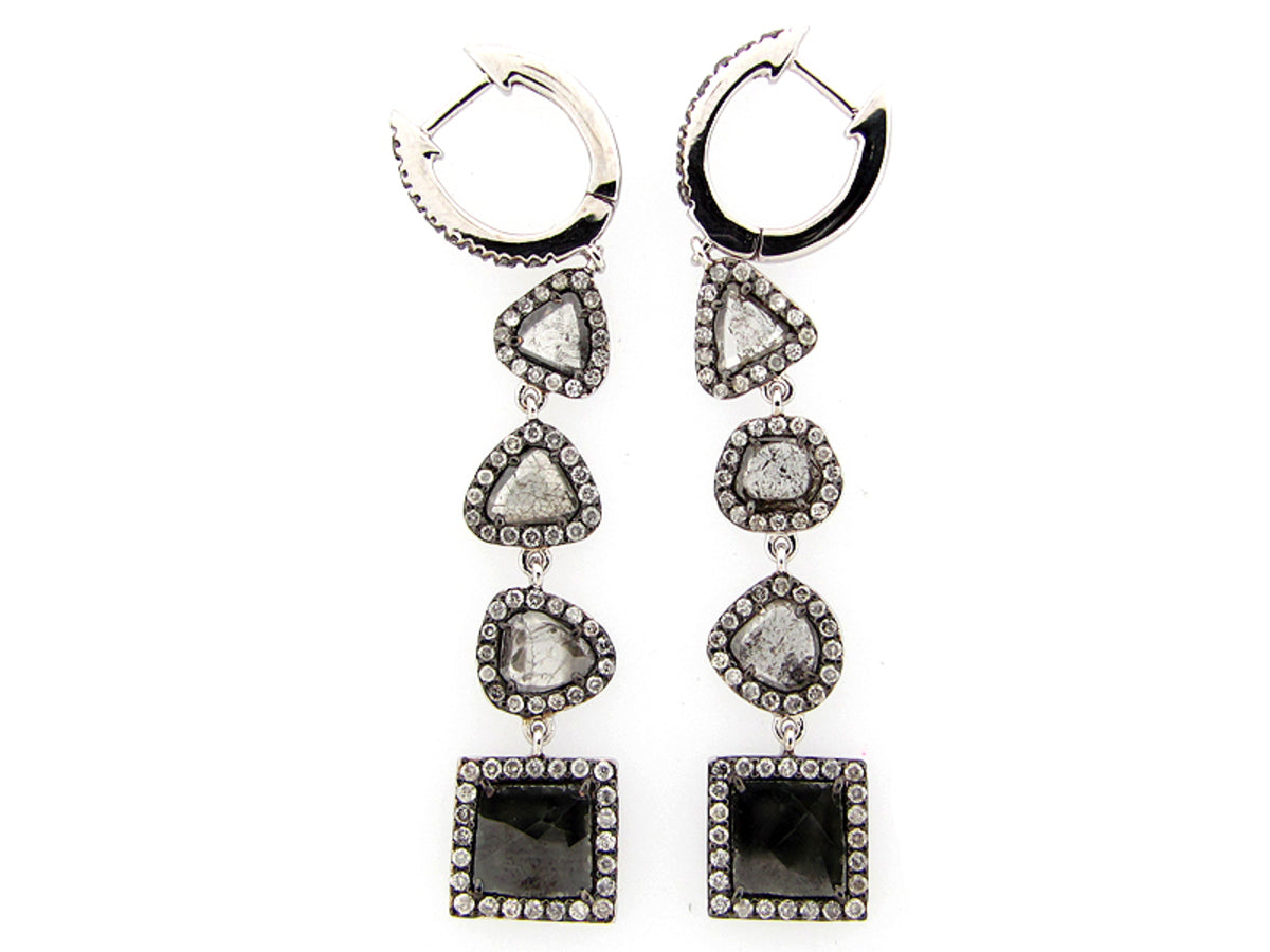 ROSE ROUGH CUT BROWN DIAMOND EARRING 18KW (N)