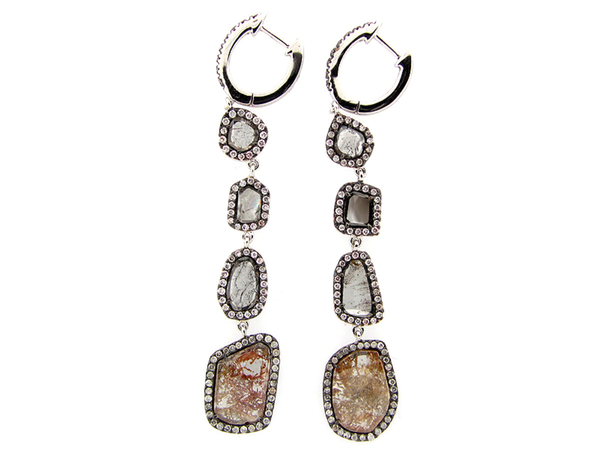 ROSE ROUGH CUT BROWN DIAMOND EARRING 18KW (N)