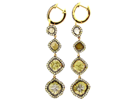 MIXED CUT SLICE YELLOW DIAMOND EARRING 18KW (N)