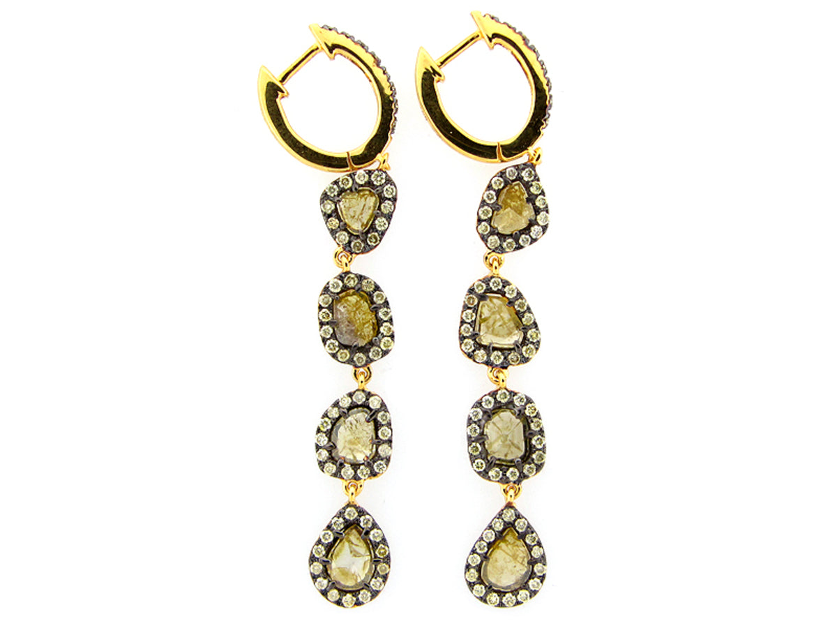ROSE CUT SLICE YELLOW DIAMOND EARRING 18KY (N)