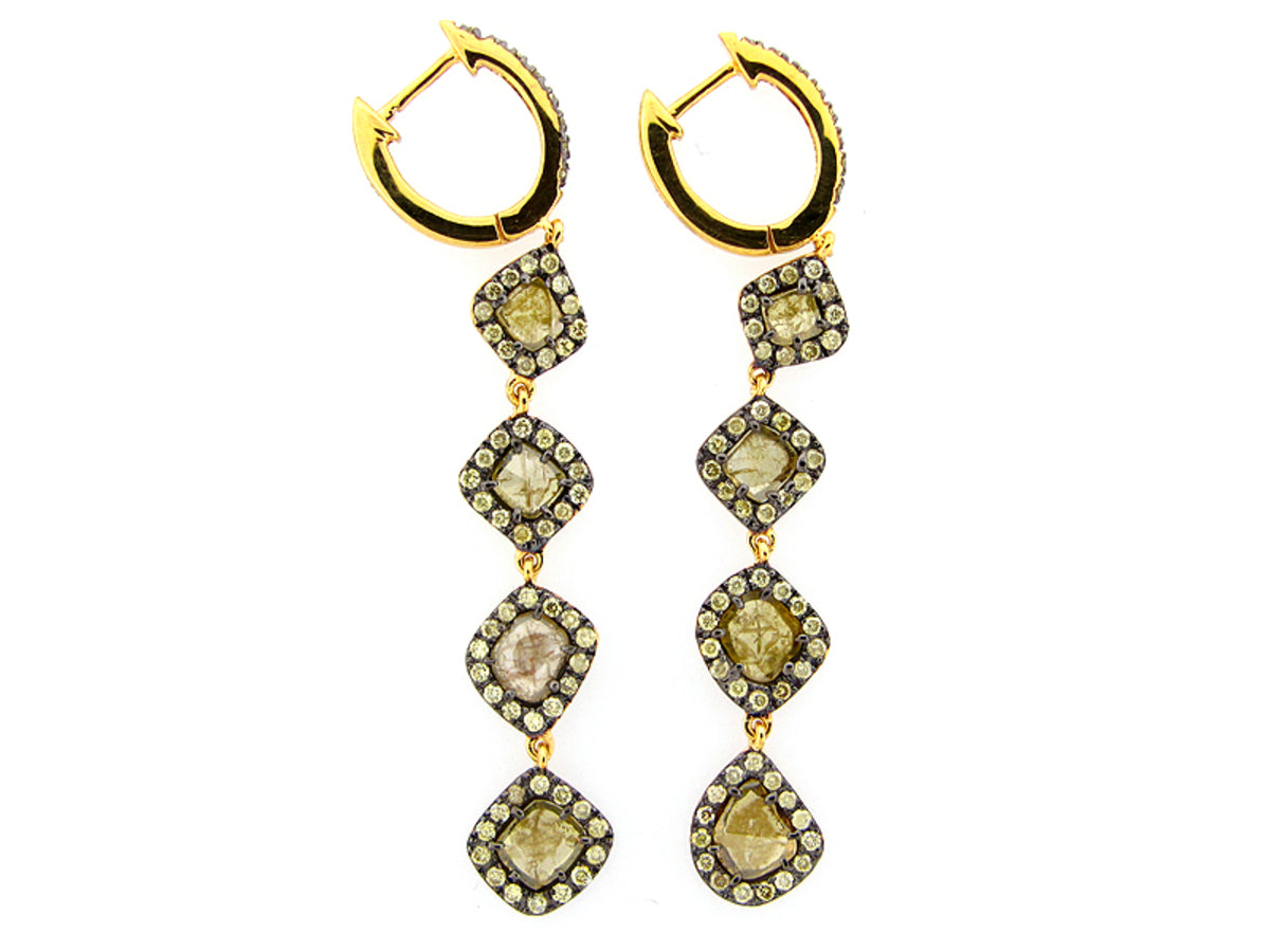 ROSE CUT SLICE YELLOW DIAMOND EARRING 18KY (N)
