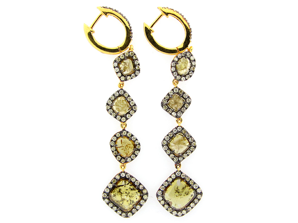 ROSE CUT SLICE YELLOW DIAMOND EARRING 18KY (N)