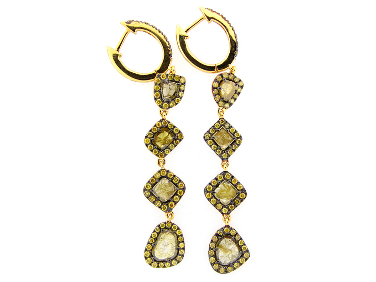 ROSE CUT SLICE YELLOW DIAMOND EARRING 18KY (N)