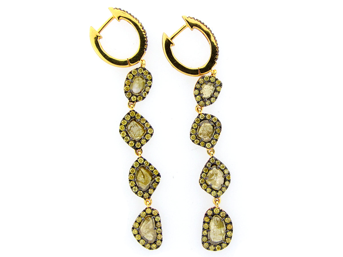 ROSE CUT SLICE YELLOW DIAMOND EARRING 18KY (N)