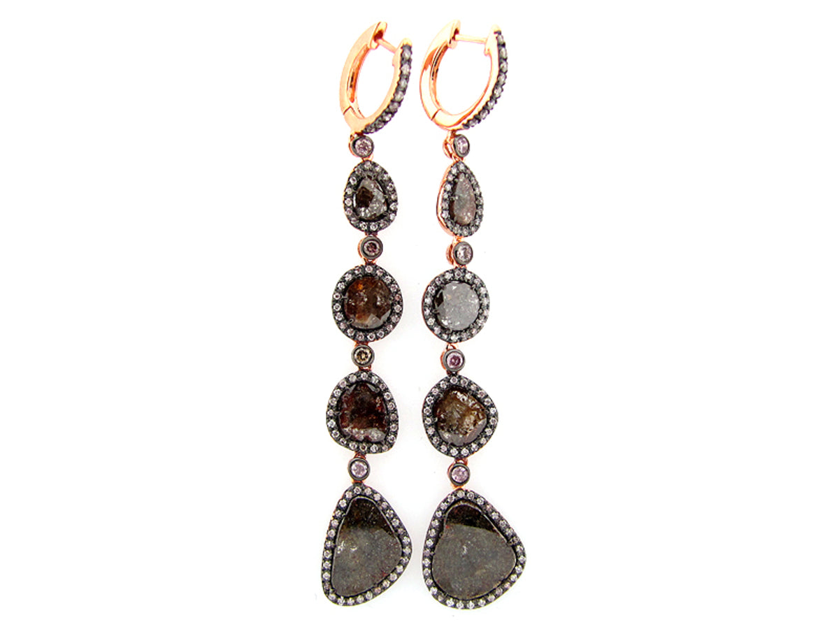 ROSE CUT SLICE BROWN DIAMOND EARRING 18KR (N)