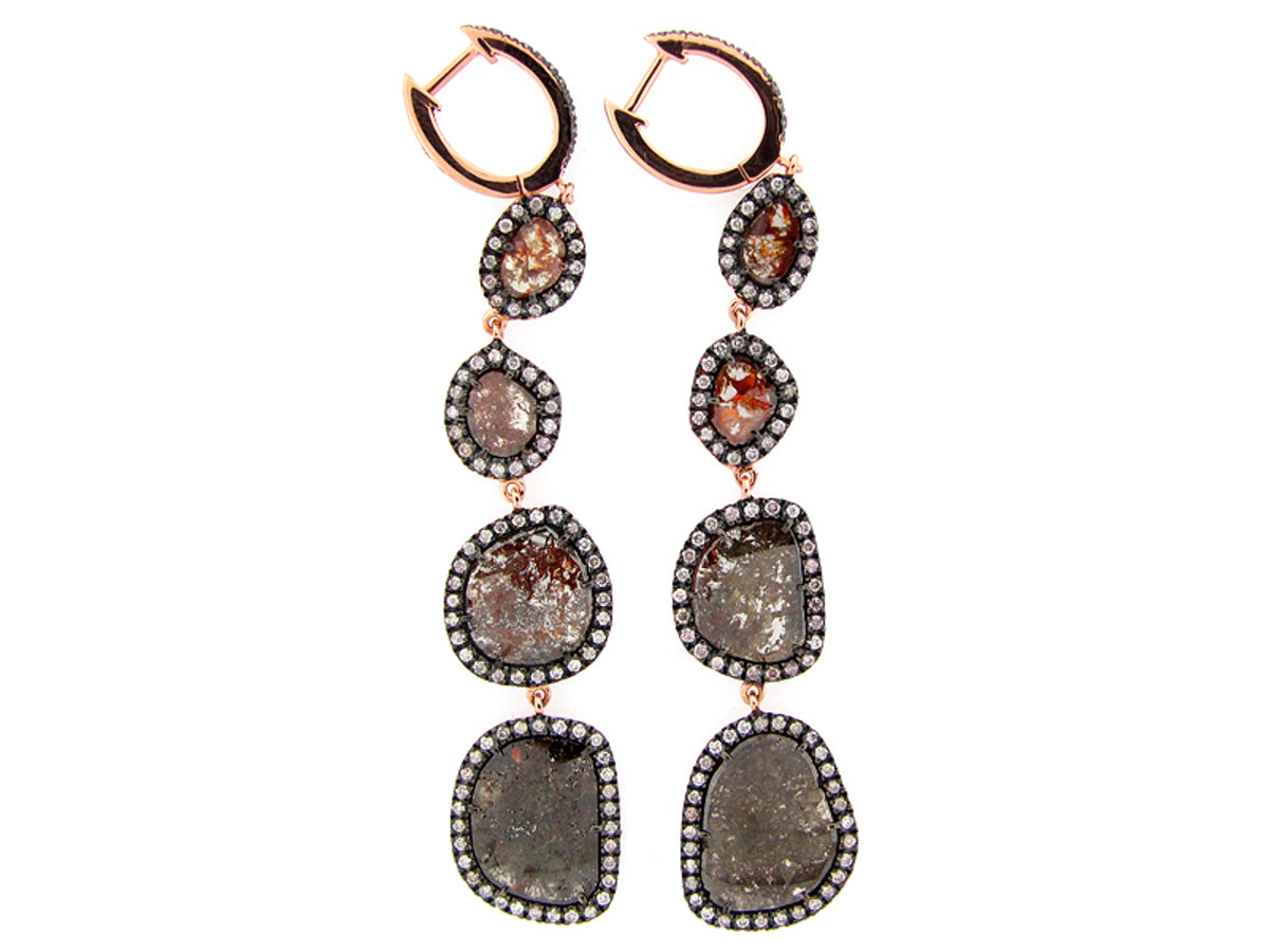 ROSE CUT SLICE BROWN DIAMOND EARRING, 18KR (N)