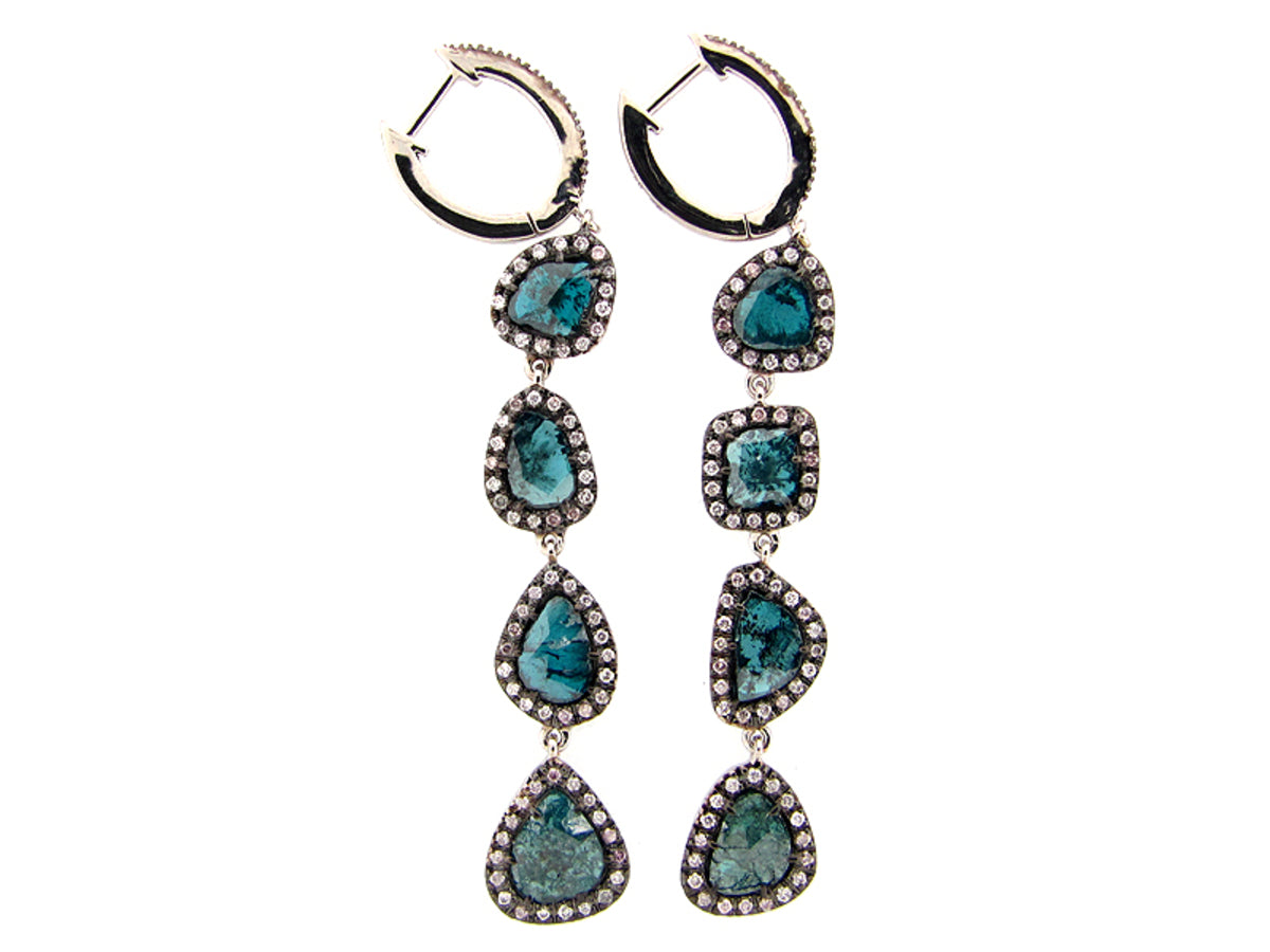 ROSE CUT SLICE IRR BLUE & WHITE DIAMOND EARRING, 18KW (R/N)