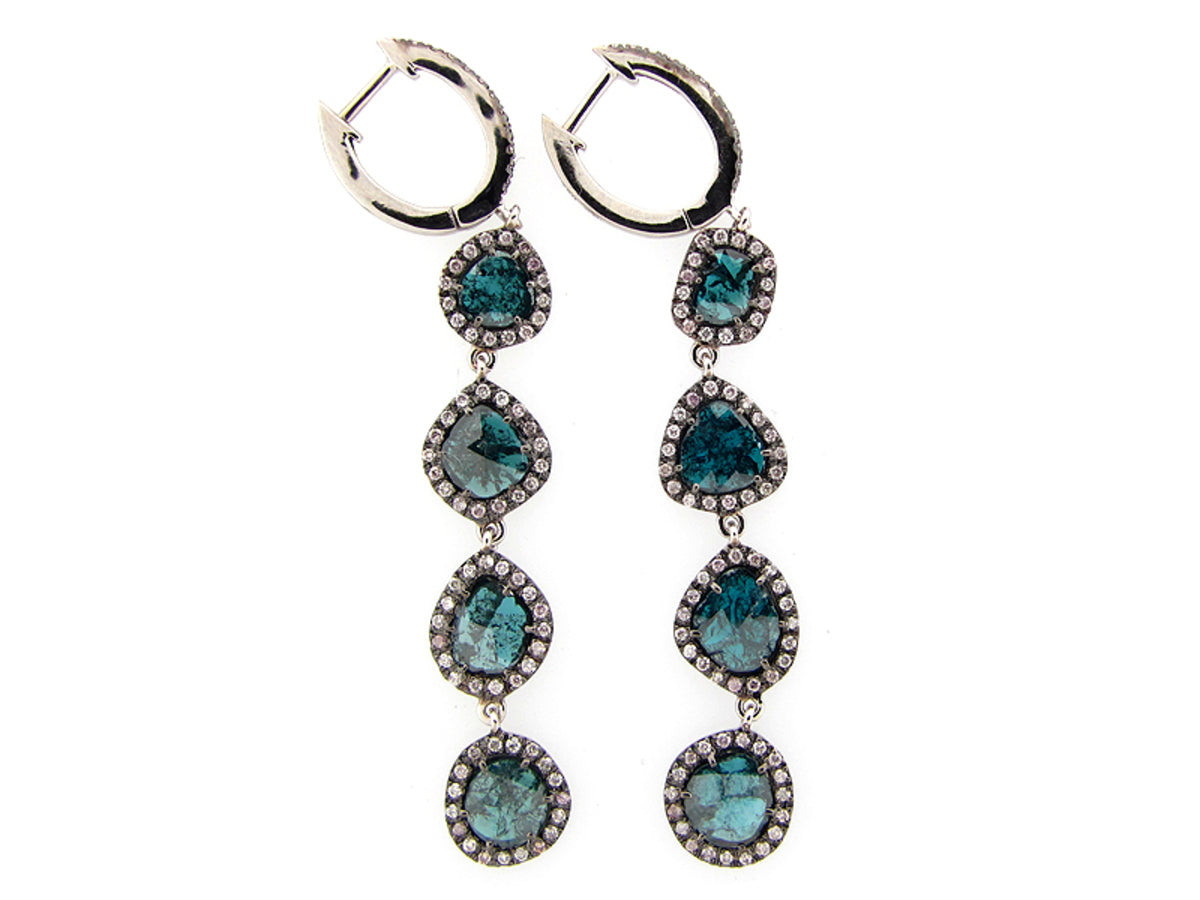 ROSE CUT SLICE IRR BLUE & WHITE DIAMOND EARRING, 18KW (R/N)