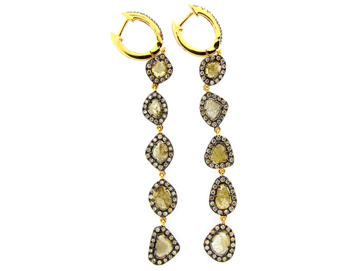 ROSE CUT SLICE YELLOW DIAMOND EARRING, 18KY (N)