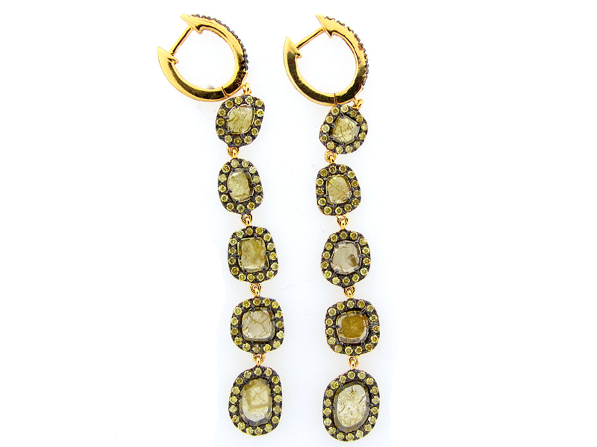 ROSE CUT SLICE YELLOW DIAMOND EARRING, 18KY (N)