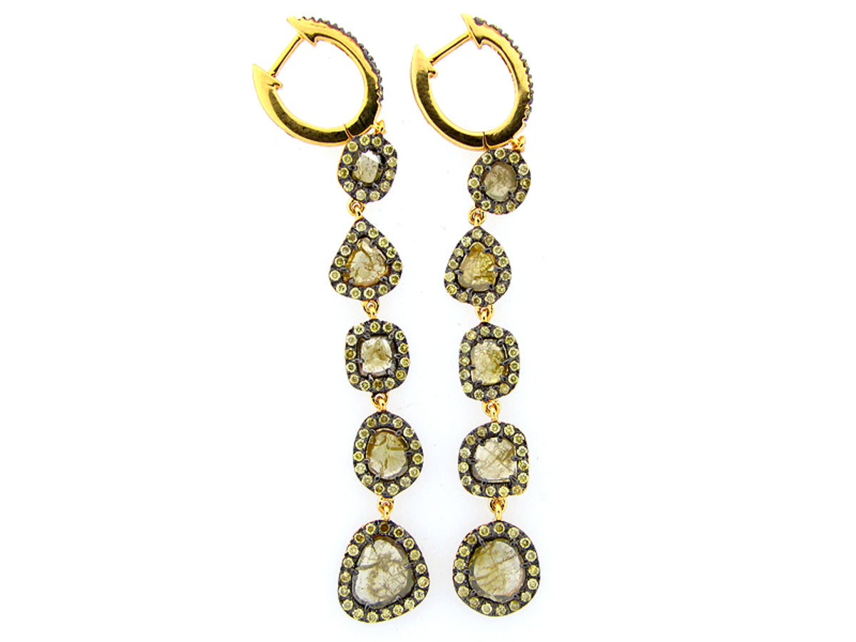 ROSE CUT SLICE YELLOW DIAMOND EARRING, 18KY (N)