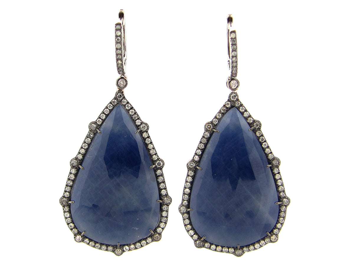 ROSE CUT SLICE SAPPHIRE & DIAMOND EARRING, 18KW (N)
