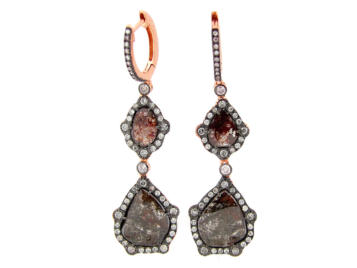 ROSE CUT SLICE FANCY COLOR DIAMOND EARRING, 18KR (N)