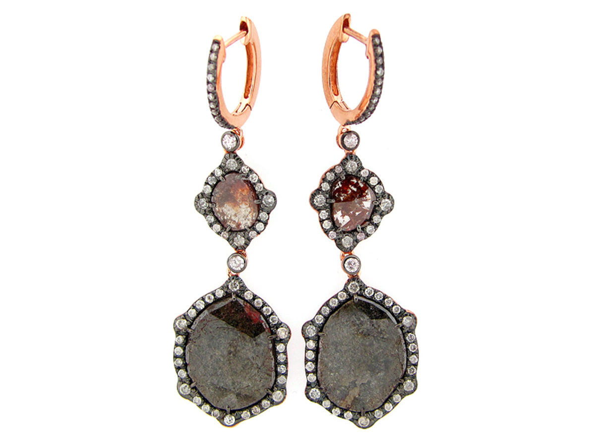 ROSE CUT SLICE FANCY COLOR DIAMOND EARRING, 18KR (N), ROSE CUT DIAMOND=8.04