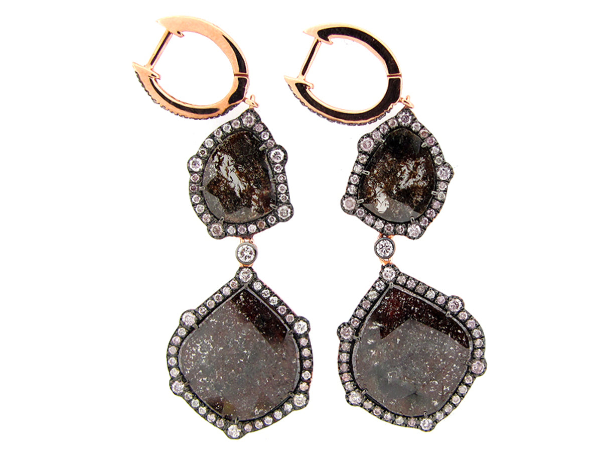 ROSE CUT SLICE FANCY COLOR DIAMOND EARRING, 18KR (N)