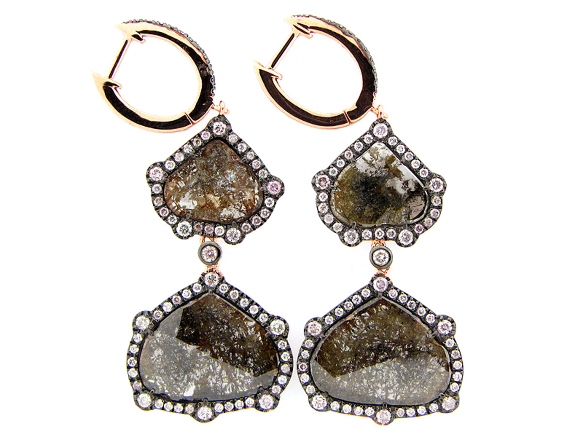 ROSE CUT SLICE FANCY COLOR DIAMOND EARRING, 18KR (N)
