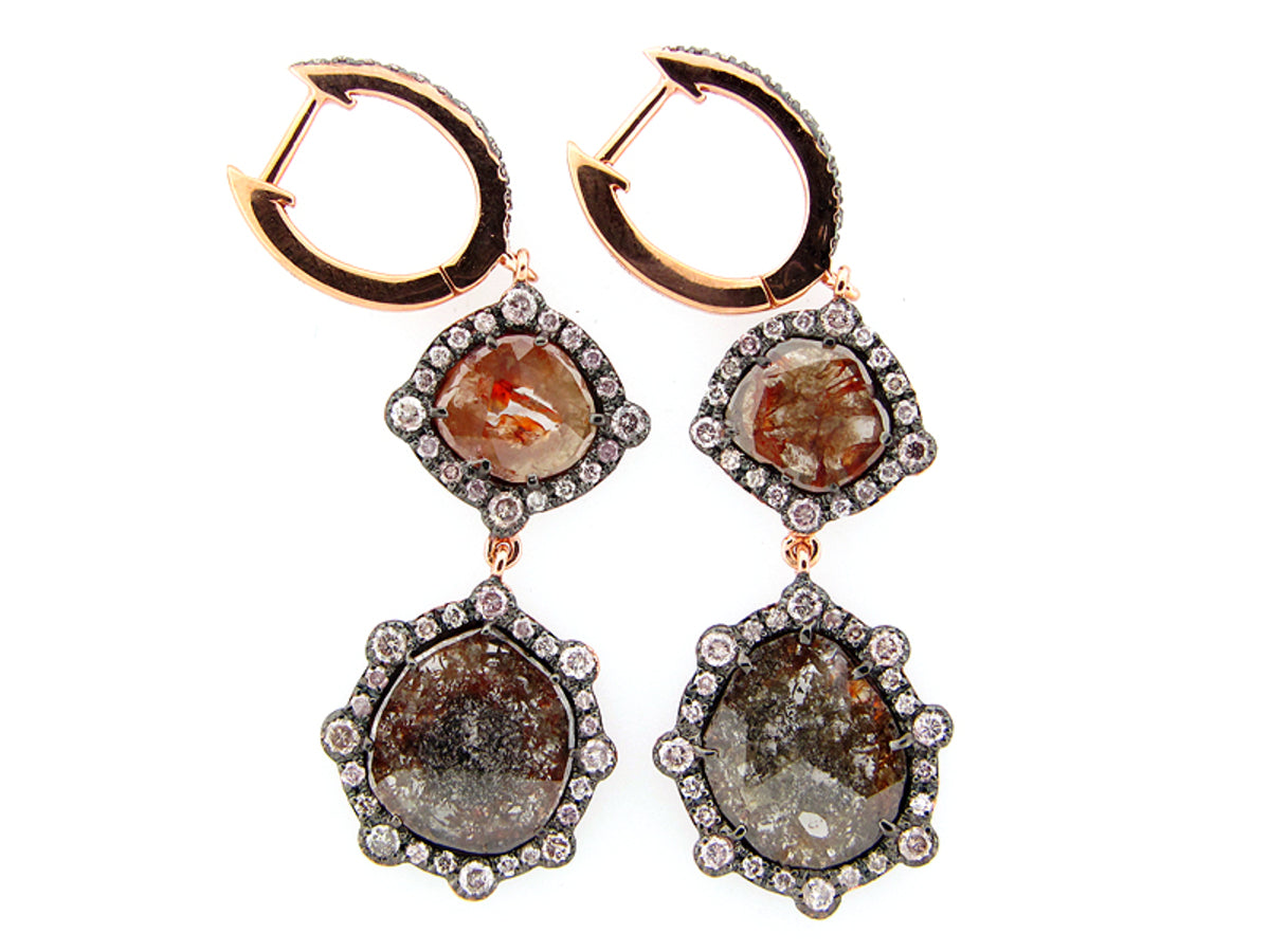 ROSE CUT SLICE BROWN DIAMOND EARRING, 18KR (N)