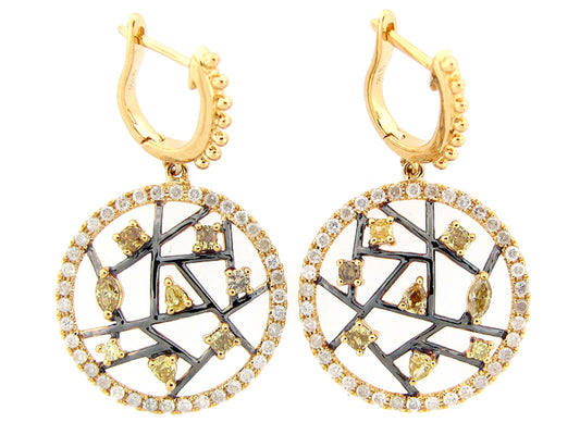 FANCY COLOR DIAMOND EARRING, 18KY (N)