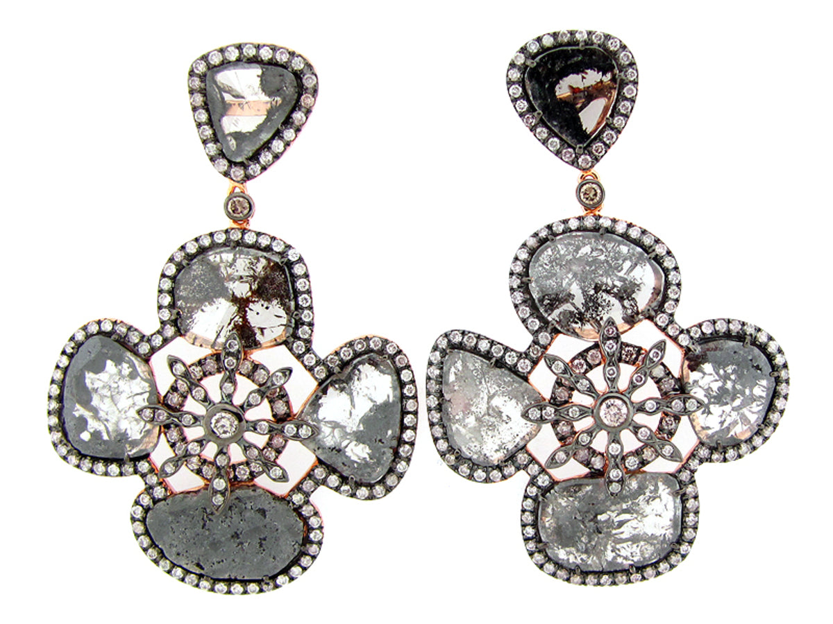 ROSE CUT SLICE BROWN DIAMOND EARRING, 18KR (N)