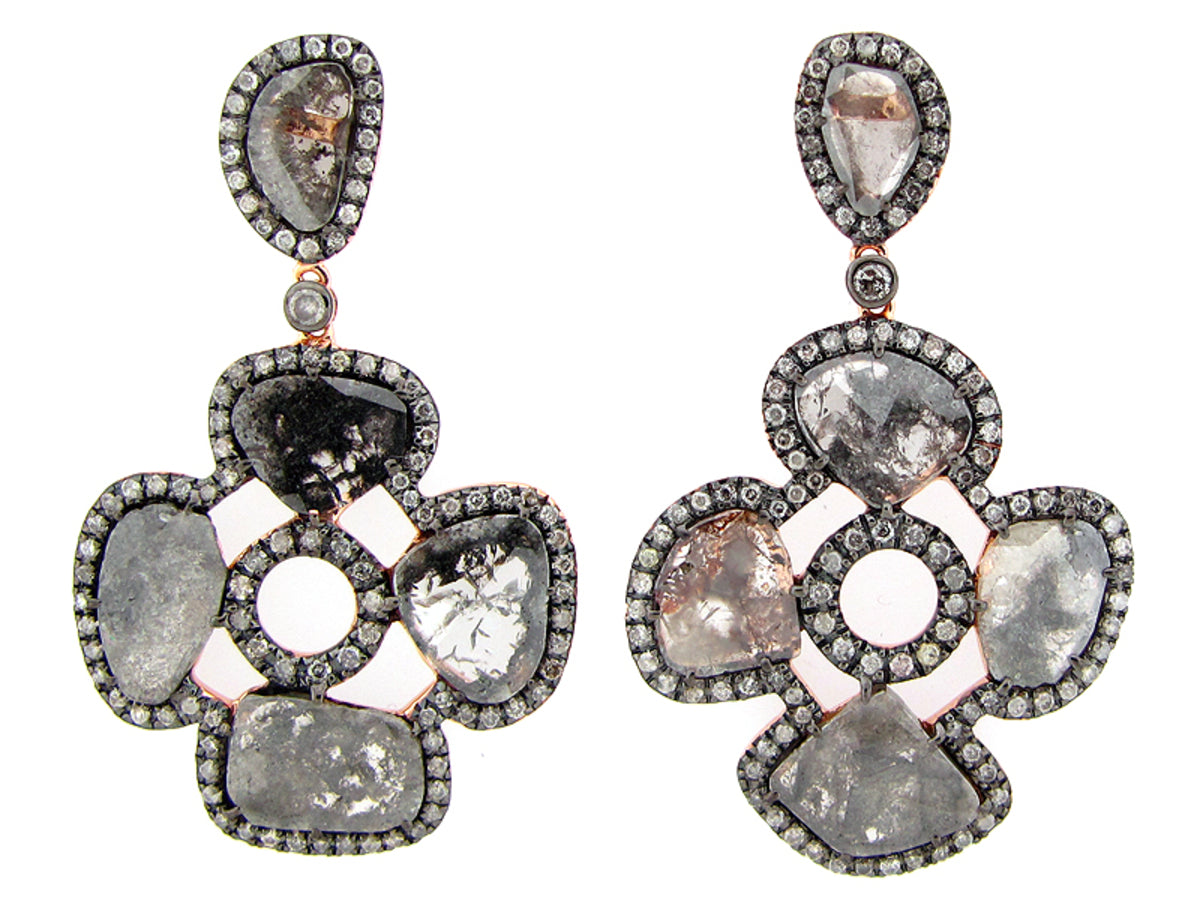 ROSE CUT SLICE BROWN DIAMOND EARRING, 18KR (N)