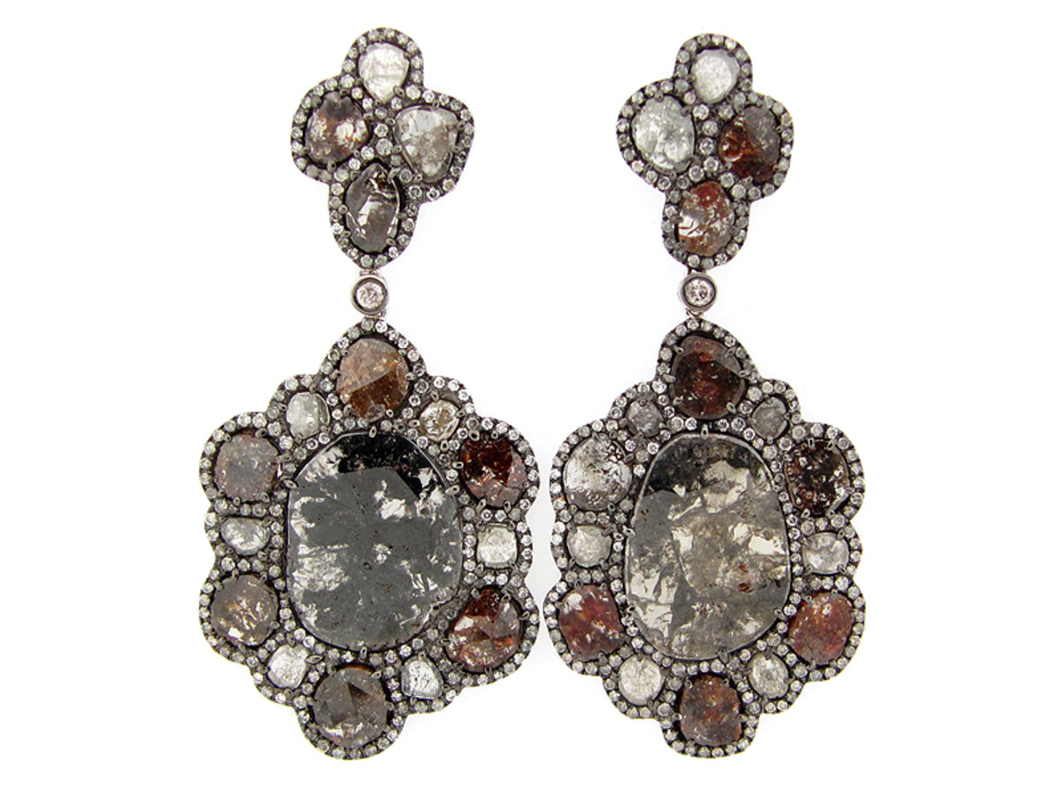ROSE CUT SLICE FANCY COLOR DIAMOND EARRING, 18KW (N)
