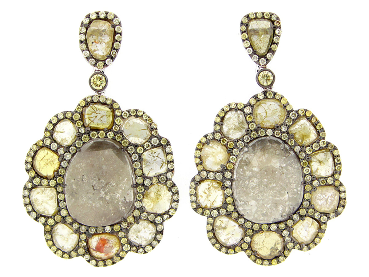 ROSE CUT SLICE FANCY COLOR DIAMOND EARRING, 18KY (N)