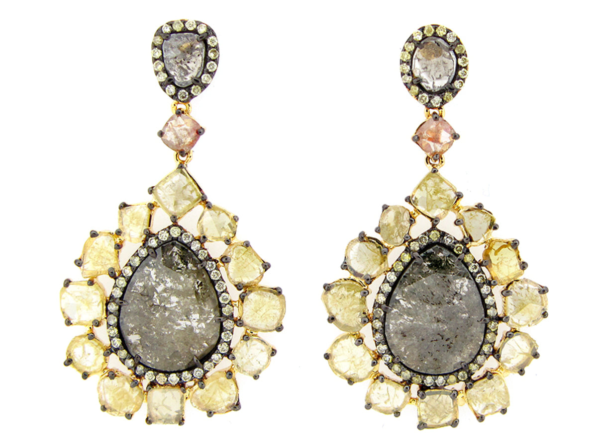 ROSE CUT SLICE FANCY COLOR DIAMOND EARRING, 18KY (N)