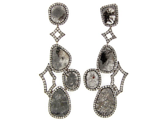 Rose Cut Slice Fancy Color Diamond Earring, 18kw (N)