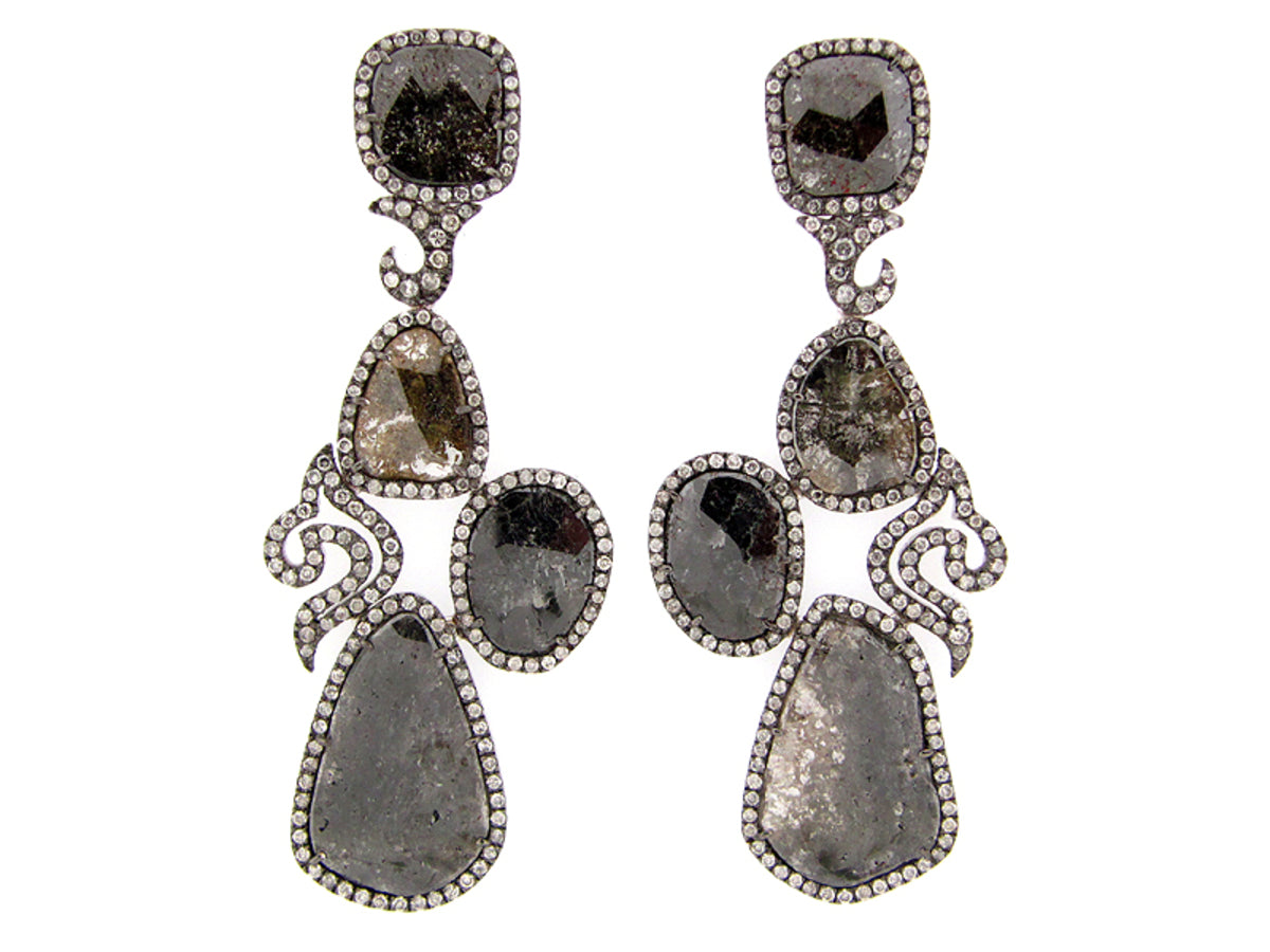 ROSE CUT SLICE FANCY COLOR DIAMOND EARRING, 18KW (N)