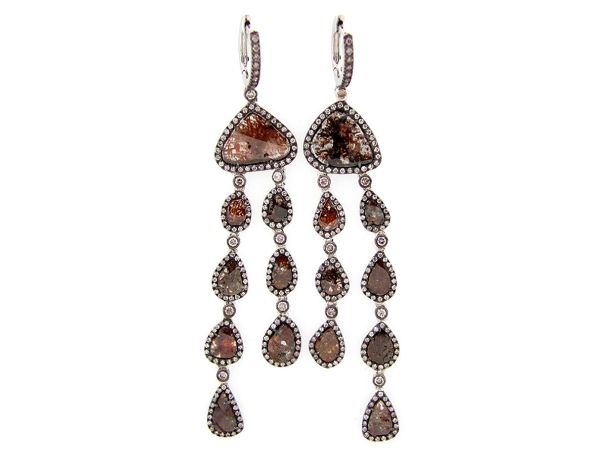ROSE CUT SLICE FANCY COLOR DIAMOND EARRING, 18KW (N)