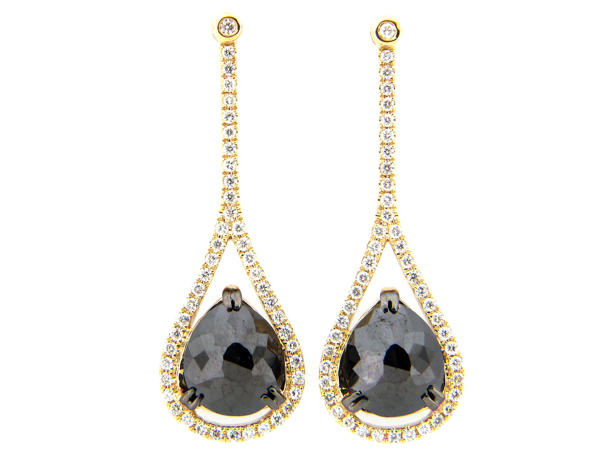 ROSE CUT BLACK & WHITE DIAMOND EARRING, 14KY (R)