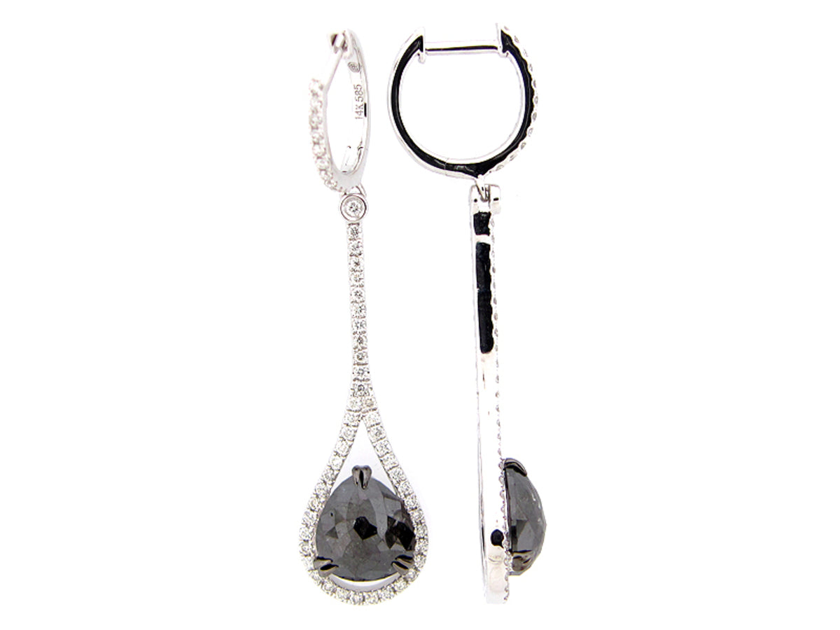 ROSE CUT BLACK & WHITE DIAMOND EARRING, 14KW (R)