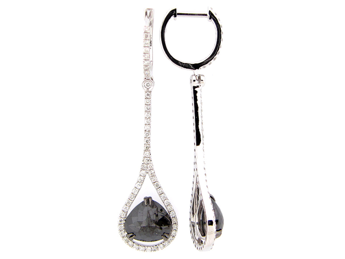 ROSE CUT BLACK & WHITE DIAMOND EARRING, 14KW (R)
