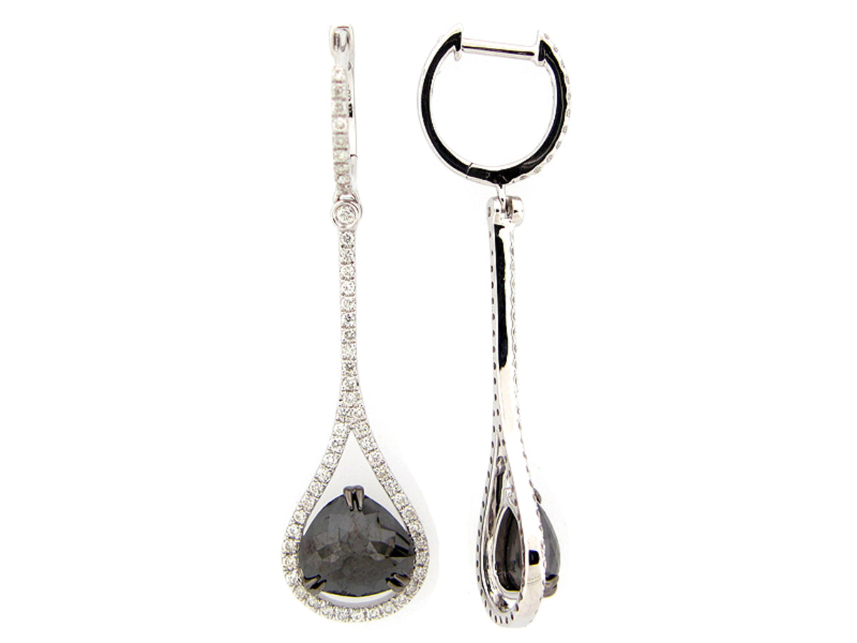 ROSE CUT BLACK & WHITE DIAMOND EARRING, 14KW (R)