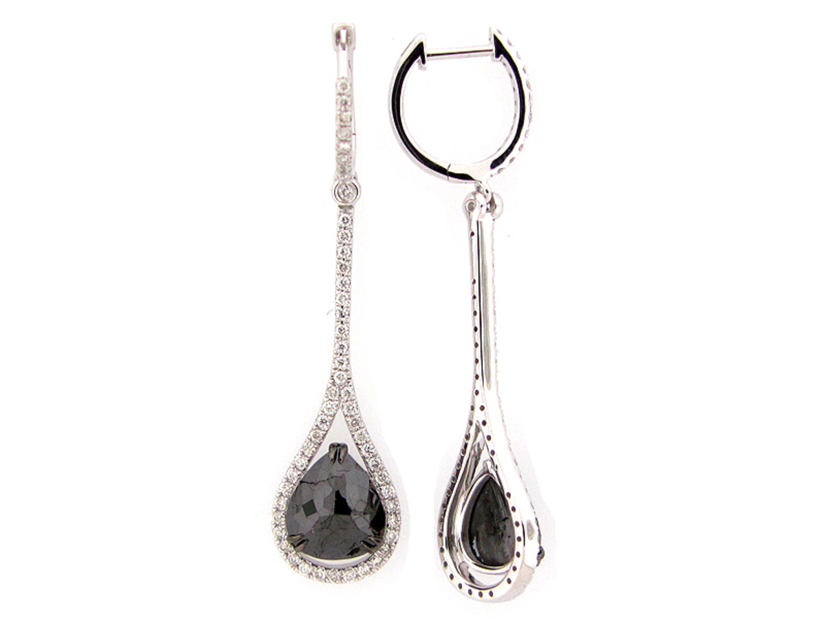 ROSE CUT BLACK & WHITE DIAMOND EARRING, 14KW (R)