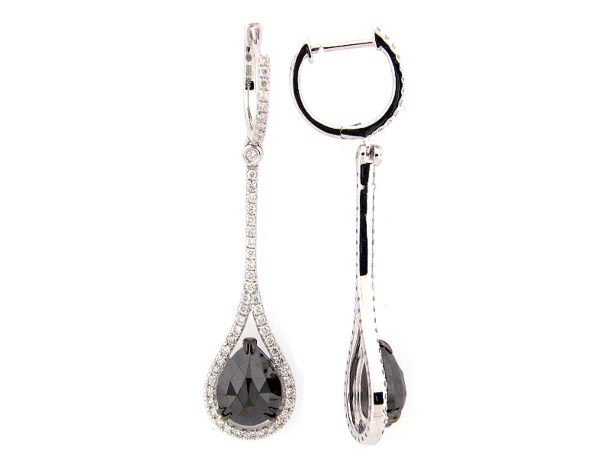 ROSE CUT BLACK & WHITE DIAMOND EARRING, 14KW (R)