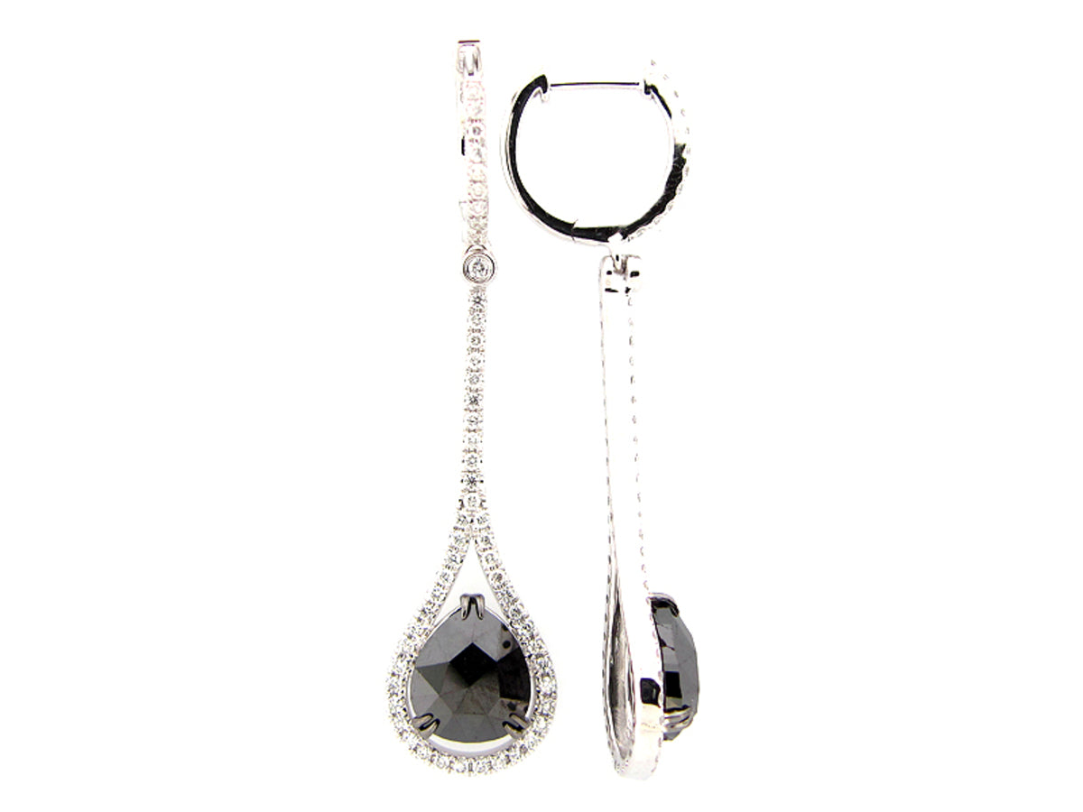 ROSE CUT BLACK & WHITE DIAMOND EARRING, 14KW (R)