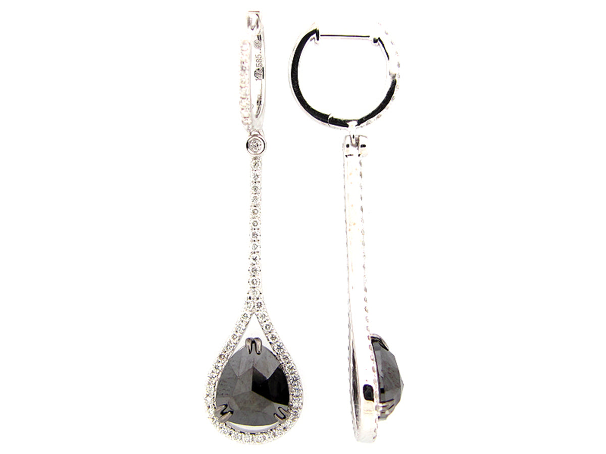 ROSE CUT BLACK & WHITE DIAMOND EARRING, 14KW (R)