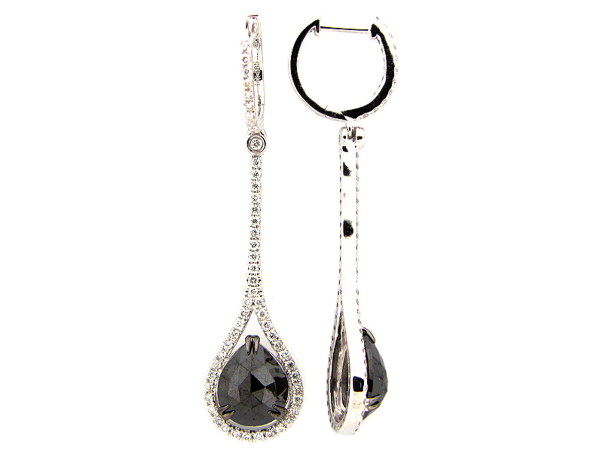 ROSE CUT BLACK & WHITE DIAMOND EARRING, 14KW (R)