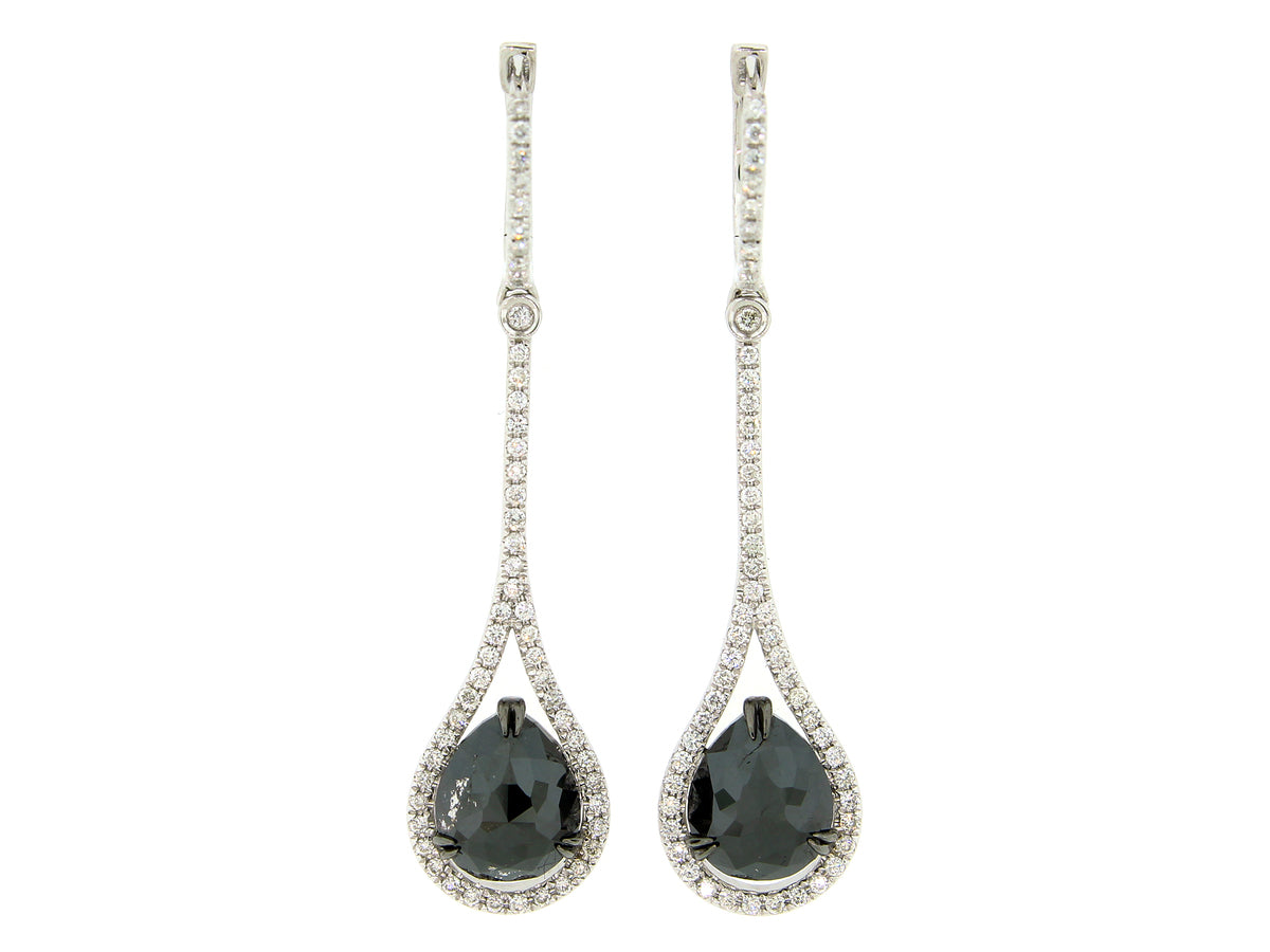 ROSE CUT BLACK & WHITE DIAMOND EARRING, 14KW (R)